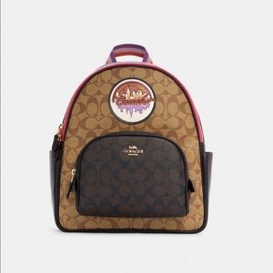 Coach Court Backpack - Blocked Signature Canvas With Souvenir Patch - NWT